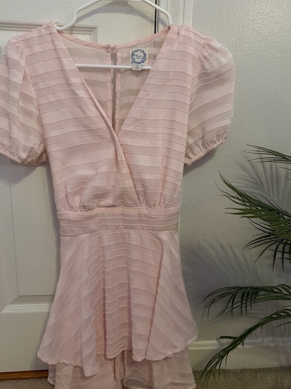 Light Pink Women's V-Neck Tiered Romper